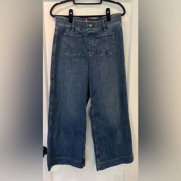 SPANX Cropped Ankle Length Wide Leg Jeans in Shaded Blue, Size Large - Picture 4 of 12